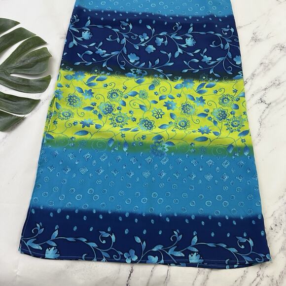 California Concepts Vintage Y2k Maxi Slip Dress Size S Blue Green Floral Shift - Picture 4 of 9